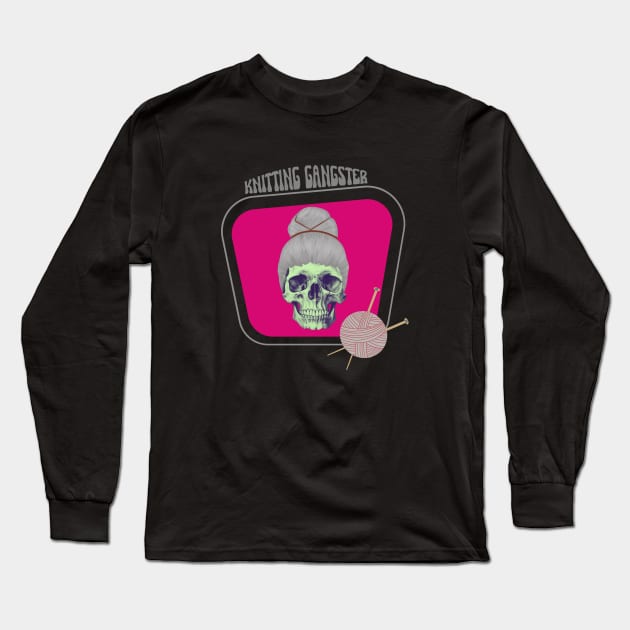 Knitting gangster skull Long Sleeve T-Shirt by happygreen